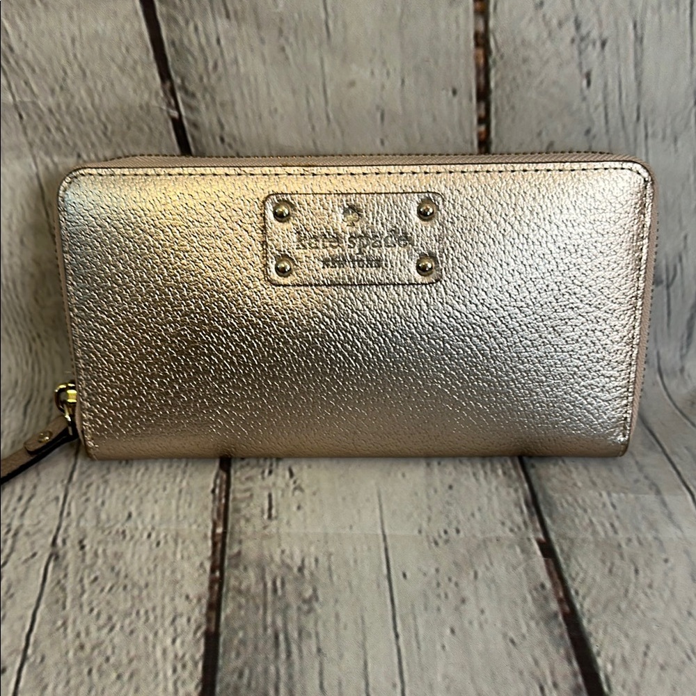 kate spade Metallic Rose Gold Zip Around Wallet
